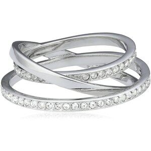 Swarovski Silver Tone Spiral Mini Crystals Women Ring - Size 52 (5 3/4 US)